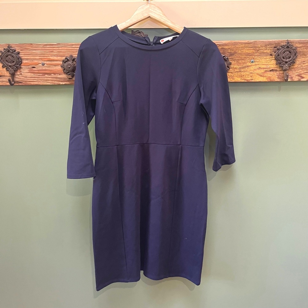 Jude Connally Navy Blue 3/4 Sleeve Sheath Dress Size S Made in USA 104008